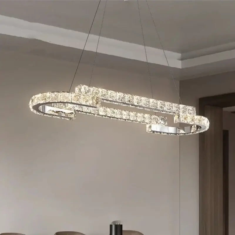 Modern luxury crystal led chandelier with sleek interlocking oval design and embedded led lights for foyer decorbites crystal led