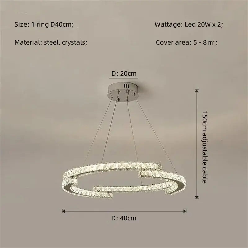 Modern luxury crystal led chandelier with a sleek steel frame and sparkling accents for foyer pendant lighting decorbites crystal led
