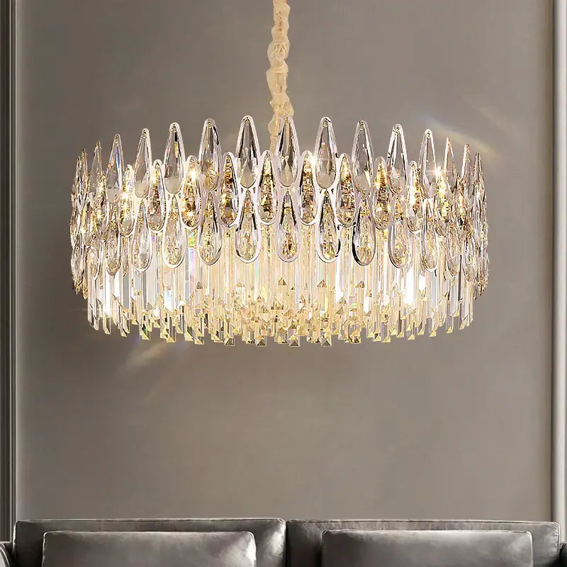 Modern luxury crystal led chandelier with clear teardrop prisms and faceted crystals for stairway decorbites crystal led lighting