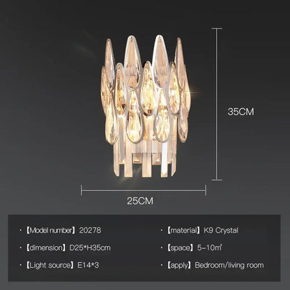 Elegant decorbites crystal led wall sconce with cascading teardrop k9 crystals for modern luxury stairway lighting