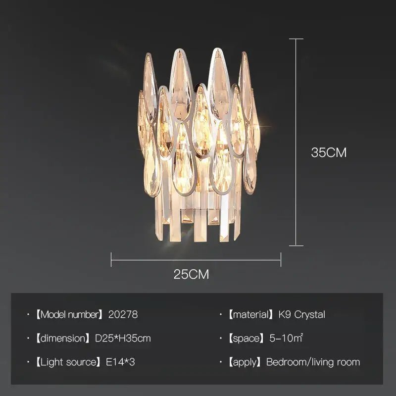Elegant decorbites crystal led wall sconce with cascading teardrop k9 crystals for modern luxury stairway lighting