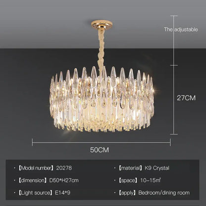 Modern luxury crystal led chandelier stairway villa light with gold fixture and cascading k9 crystal teardrops by decorbites crystal led