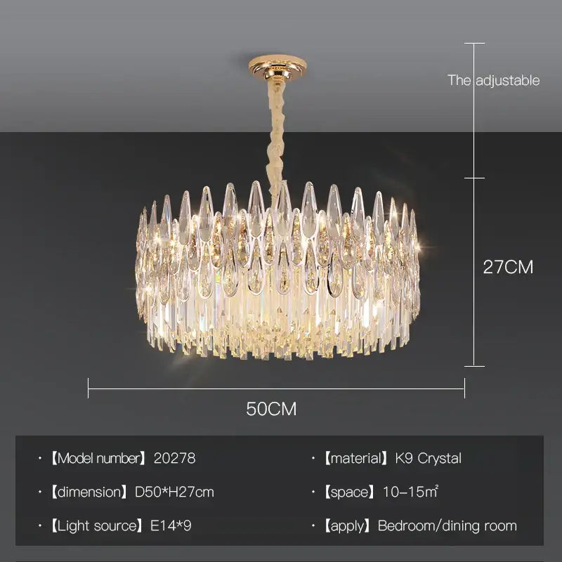 Modern luxury crystal led chandelier stairway villa light with gold fixture and cascading k9 crystal teardrops by decorbites crystal led