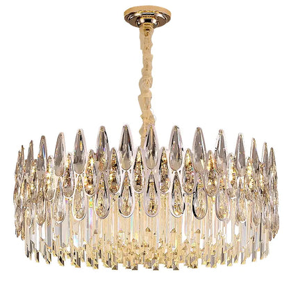 Modern luxury decorbites crystal led chandelier with gold-toned frame and cascading teardrop prisms for stairway villa light