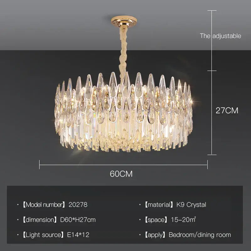 Modern luxury crystal led chandelier stairway villa light with cascading k9 crystal teardrops and gold decorbites crystal led design