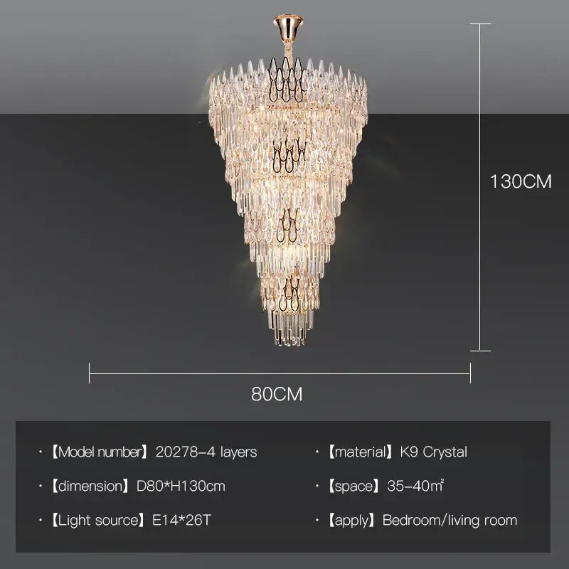 Modern luxury crystal led chandelier with cascading k9 crystal prisms and gold-toned frame by decorbites crystal led