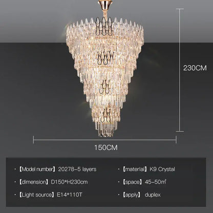Modern luxury decorbites crystal led chandelier with cascading k9 crystals and gold metal frame for stairway villa light