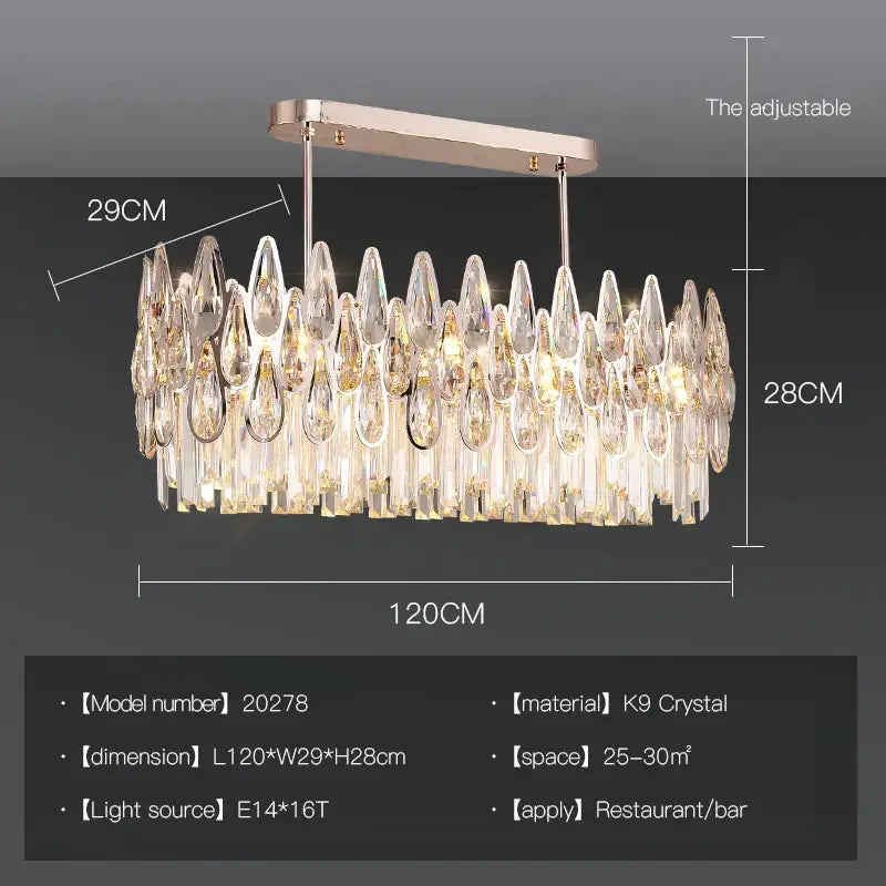 Modern luxury crystal led chandelier stairway villa light with oval rose gold frame and cascading decorbites crystal teardrops