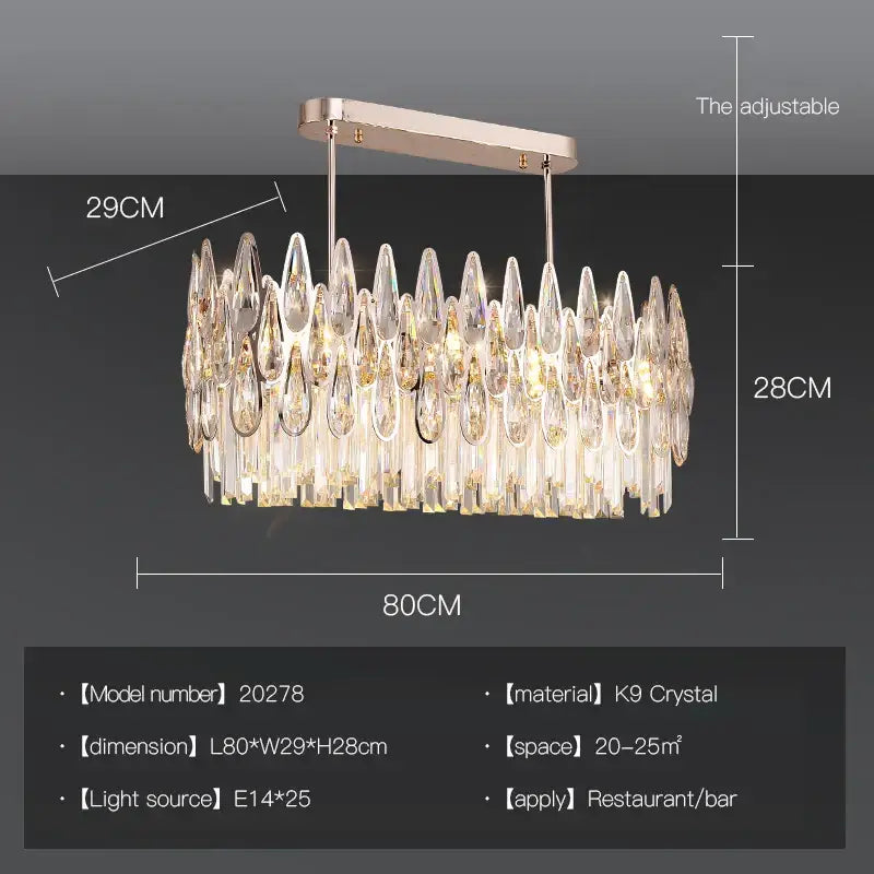 Modern luxury crystal led chandelier featuring oval gold frame with cascading k9 crystal teardrops for decorbites crystal led lighting