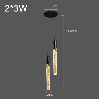 Modern luxury crystal pendant lamp with black and gold gradient cylindrical glass tubes for living room or bedroom decor