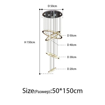 Modern luxury gold-toned decorbites crystal rings chandelier with multiple spiral rings for staircase lighting fixture