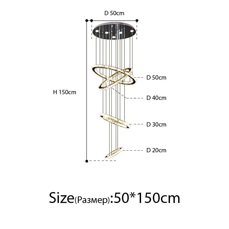 Modern luxury gold-toned decorbites crystal rings chandelier with multiple spiral rings for staircase lighting fixture