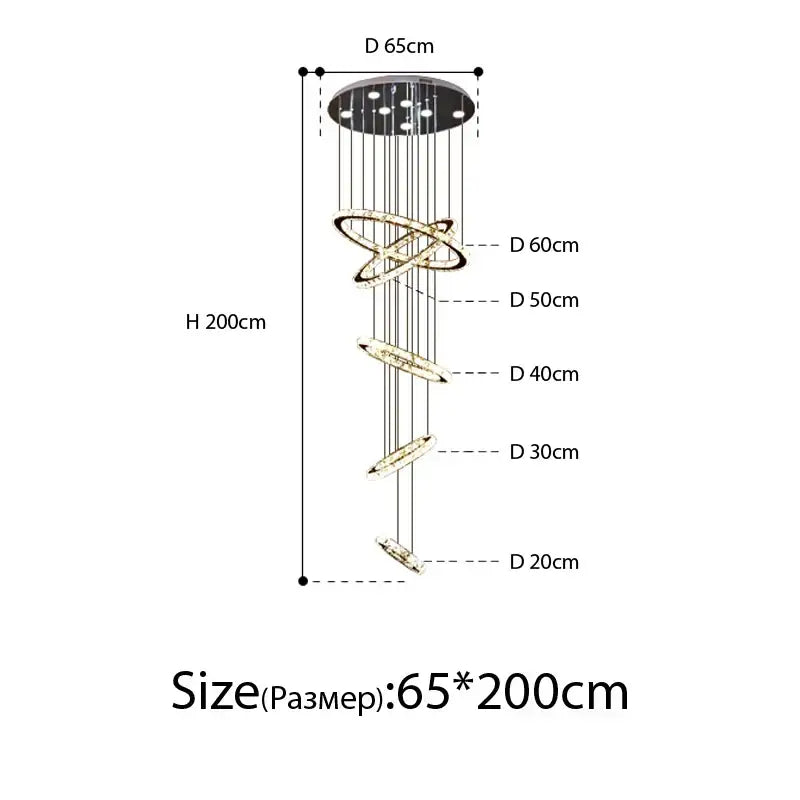 A modern luxury crystal rings chandelier with gold-toned decorbites crystal rings and embedded led lights