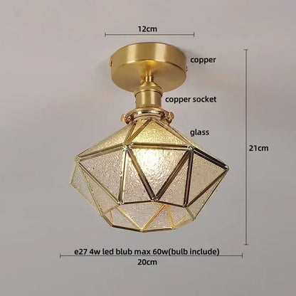 Gold-toned geometric decorbites crystal glass ceiling lamp with copper hardware and faceted design for modern luxury decor