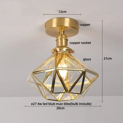 Gold-finished copper ceiling lamp with geometric glass shade from decorbites crystal glass for modern luxury decor