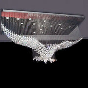 Modern luxury eagles crystal chandelier with sleek metallic frame and cascading clear crystal beads for living room lighting