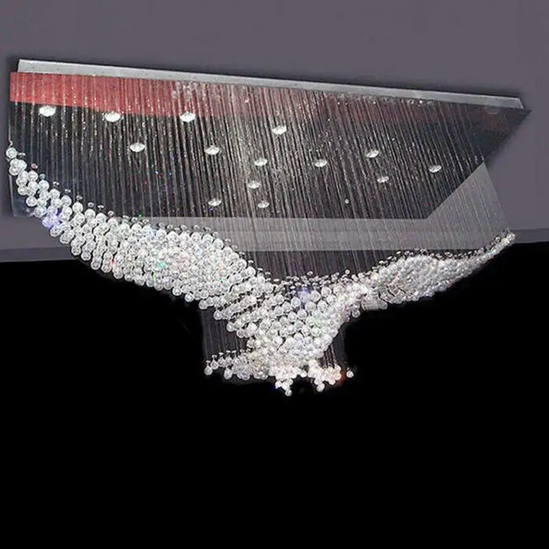 Modern luxury eagles crystal chandelier with sleek metallic frame and cascading clear crystal beads for living room lighting