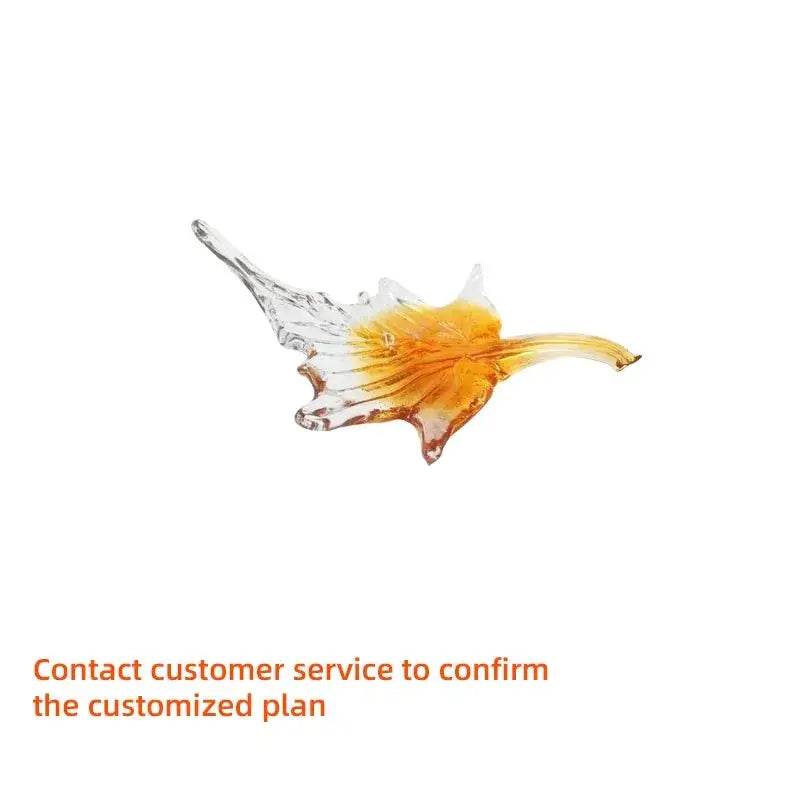 Modern luxury glass high ceiling led chandelier featuring a translucent amber and clear glass leaf ornament with veining