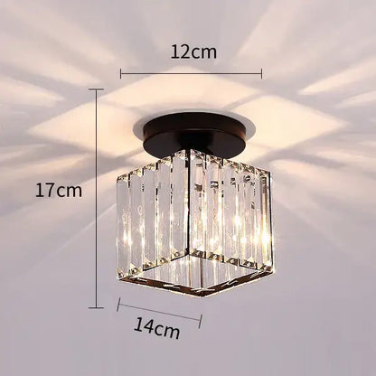 Modern luxury gold and black crystal aisle ceiling light featuring a clear crystal rectangular design with black metal base