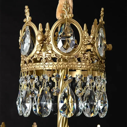 Modern luxury gold crystal crown chandelier with clear teardrop and oval-cut crystals for elegant living room decorbites crystal crown