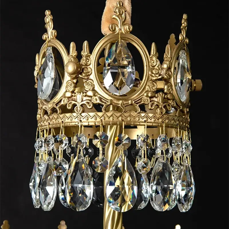 Modern luxury gold crystal crown chandelier with clear teardrop and oval-cut crystals for elegant living room decorbites crystal crown