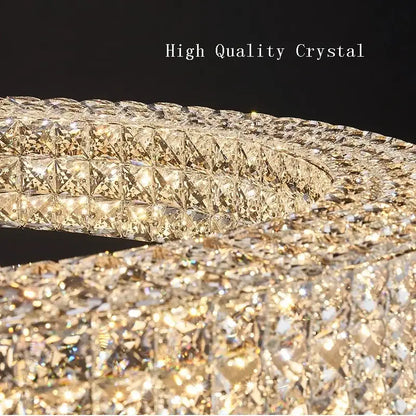 A luxurious modern luxury gold crystal led ceiling chandelier with intricate faceted decorbites crystal led design