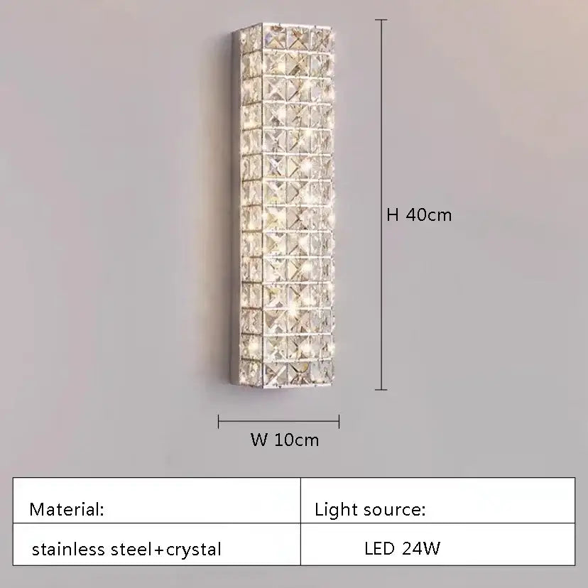 A 40cm tall stainless steel and crystal wall sconce with embedded led lighting for decorbites crystal led ceiling use