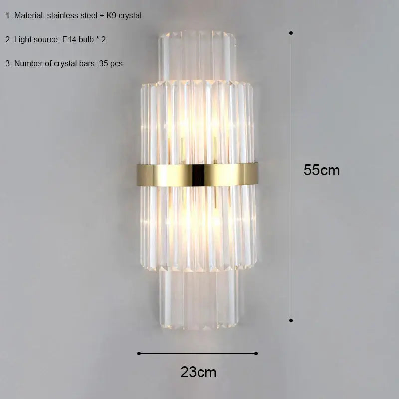 Elegant modern luxury gold crystal led wall lamp with vertical crystal bars and gold accent for bedroom decorbites crystal led wall