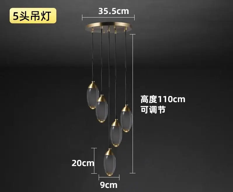 Modern luxury gold crystal led wall light with five clear glass teardrop pendants and adjustable height decorbites crystal led