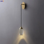 Modern luxury gold crystal led wall light with teardrop glass shade and black cord for bedroom decorbites crystal led wall