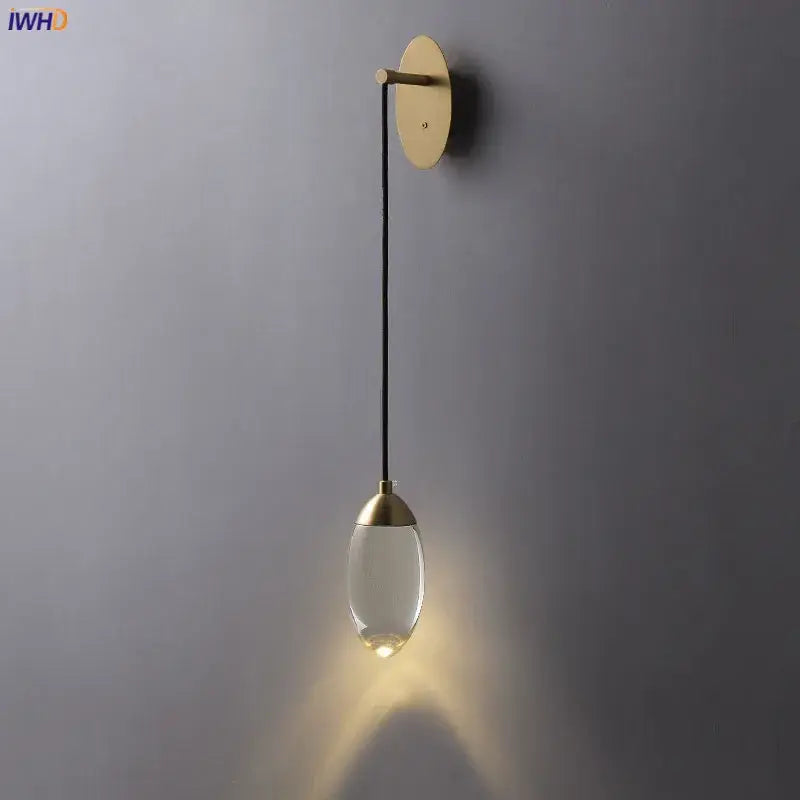 Modern luxury gold crystal led wall light with teardrop glass shade and black cord for bedroom decorbites crystal led wall