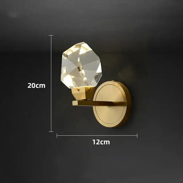 Modern luxury gold crystal led wall sconce with faceted globe for bedroom decorbites crystal led copper fixture
