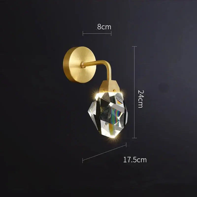 Modern luxury gold crystal led wall sconce with faceted crystal pendant for bedroom decorbites crystal led copper lighting