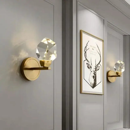 Modern luxury gold crystal led wall sconce with faceted crystal globe for elegant bedroom decorbites crystal led light fixture