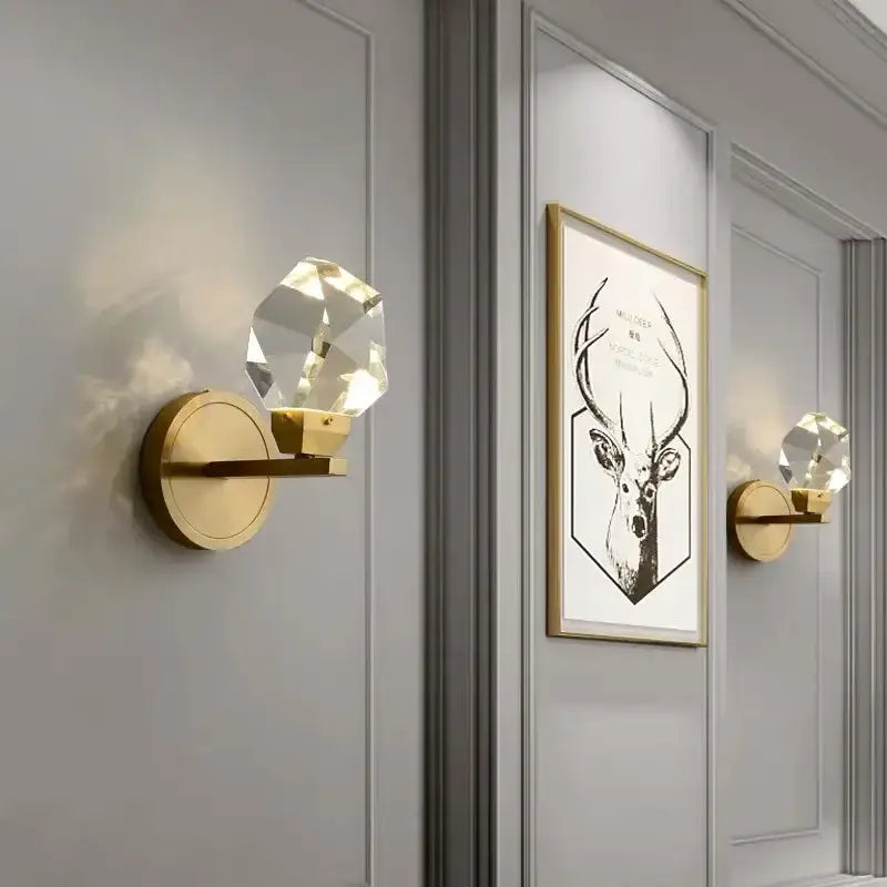 Modern luxury gold crystal led wall sconce with faceted crystal globe for elegant bedroom decorbites crystal led light fixture