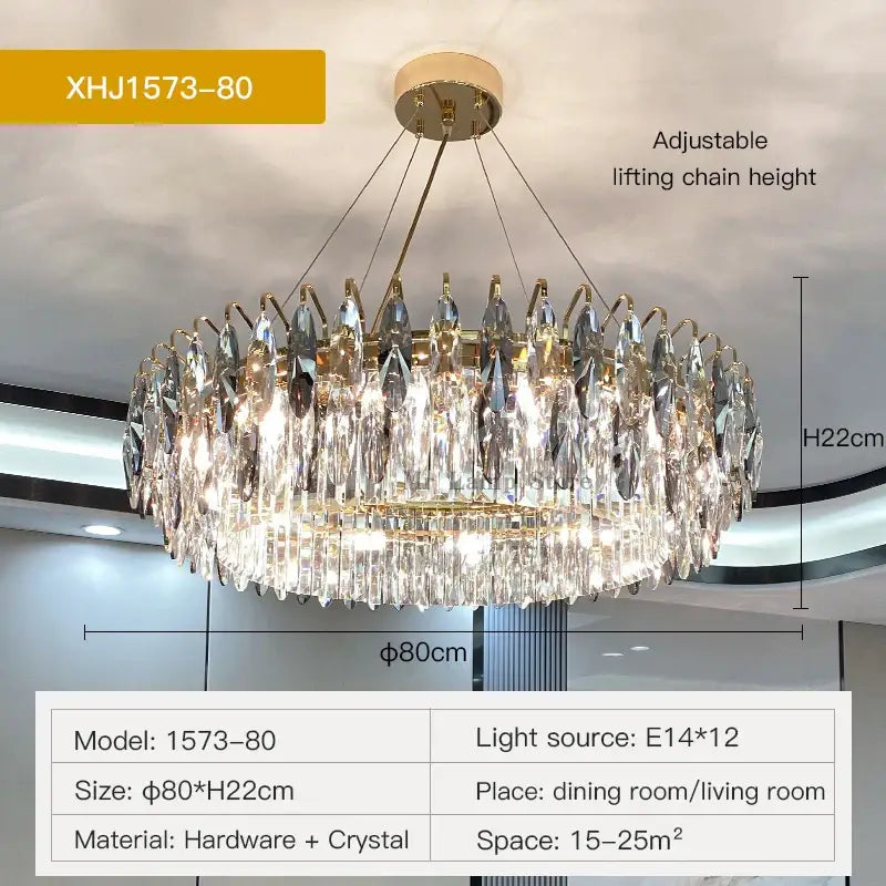 Gold-toned decorbites crystal atmosphere chandelier xhj1573-80 with cascading crystal droplets and circular frame for dining room
