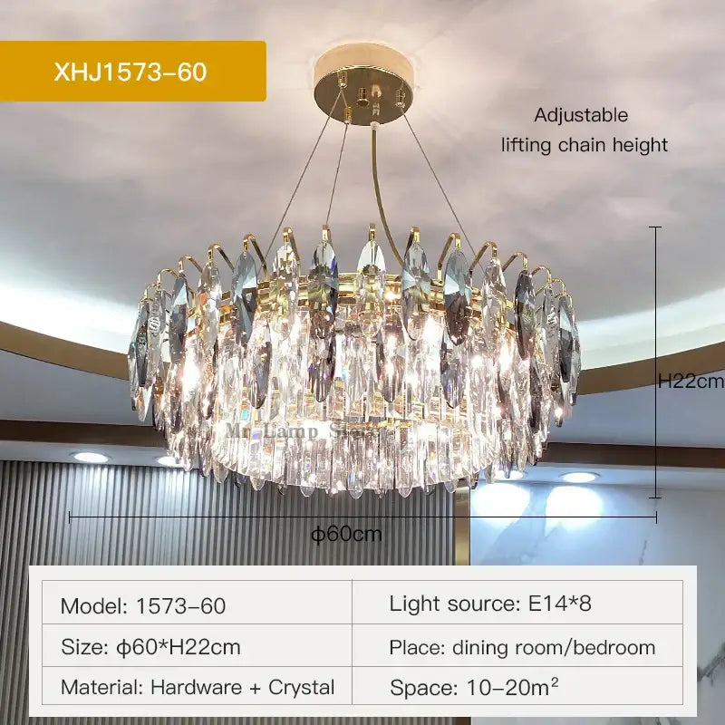 Gold-toned decorbites crystal atmosphere chandelier xhj1573-60 with cascading droplets and circular frame for dining room