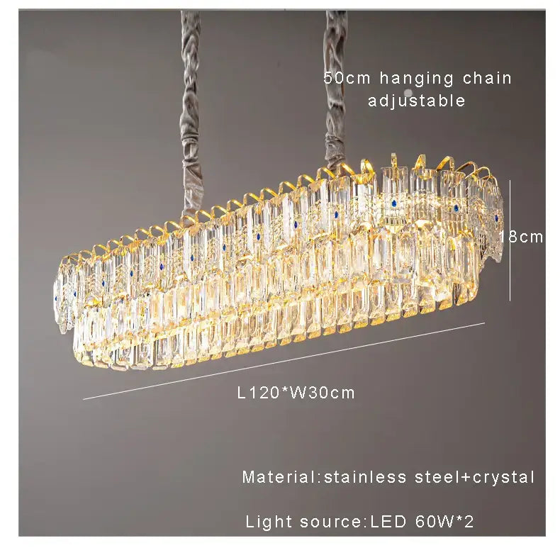 Modern luxury gold double crystal ceiling chandelier with clear faceted crystals in two rows for living room
