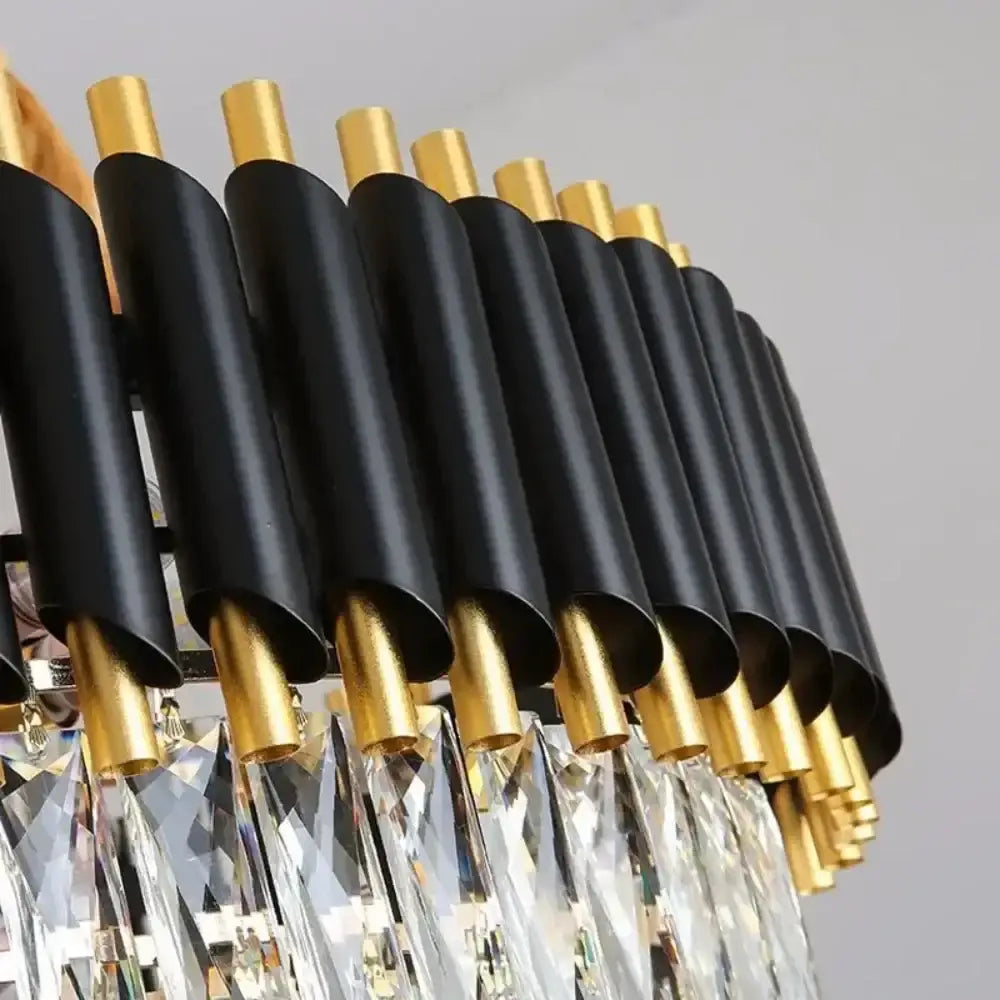 Modern luxury gold and white crystal black crystal chandelier with cylindrical design and crystal droplets for living room decorbites black crystal