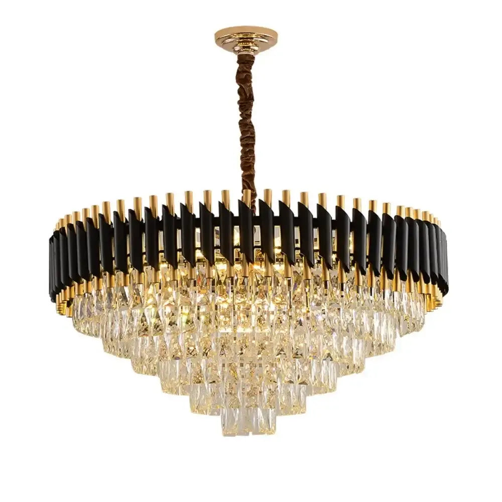 Modern luxury gold and white crystal chandelier with black crystal frame and cascading prisms for living room decorbites black crystal