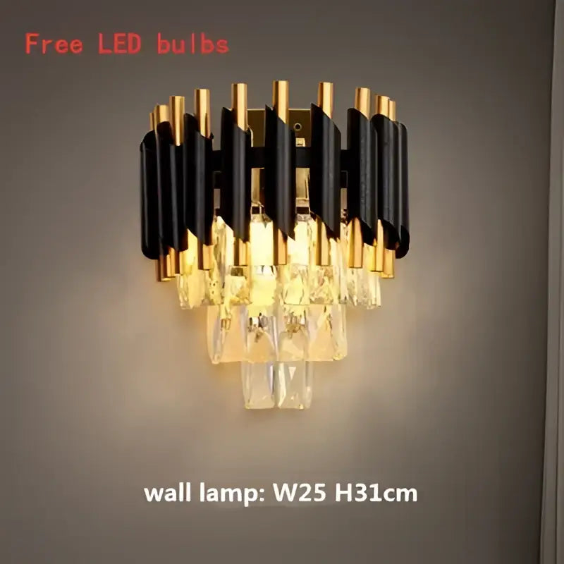 Gold and black modern wall lamp with crystal droplets in decorbites black crystal chandelier for living room decor