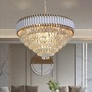Modern luxury gold and white crystal chandelier with cascading clear crystals for elegant living room decorbites black crystal
