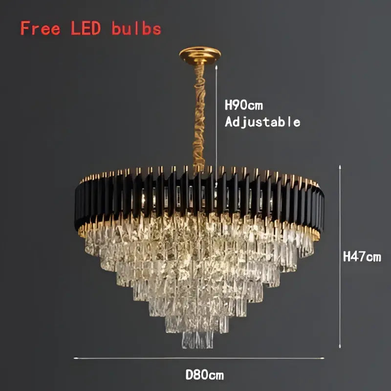Modern luxury gold and white crystal chandelier with blackened metal frame and adjustable height decorbites black crystal