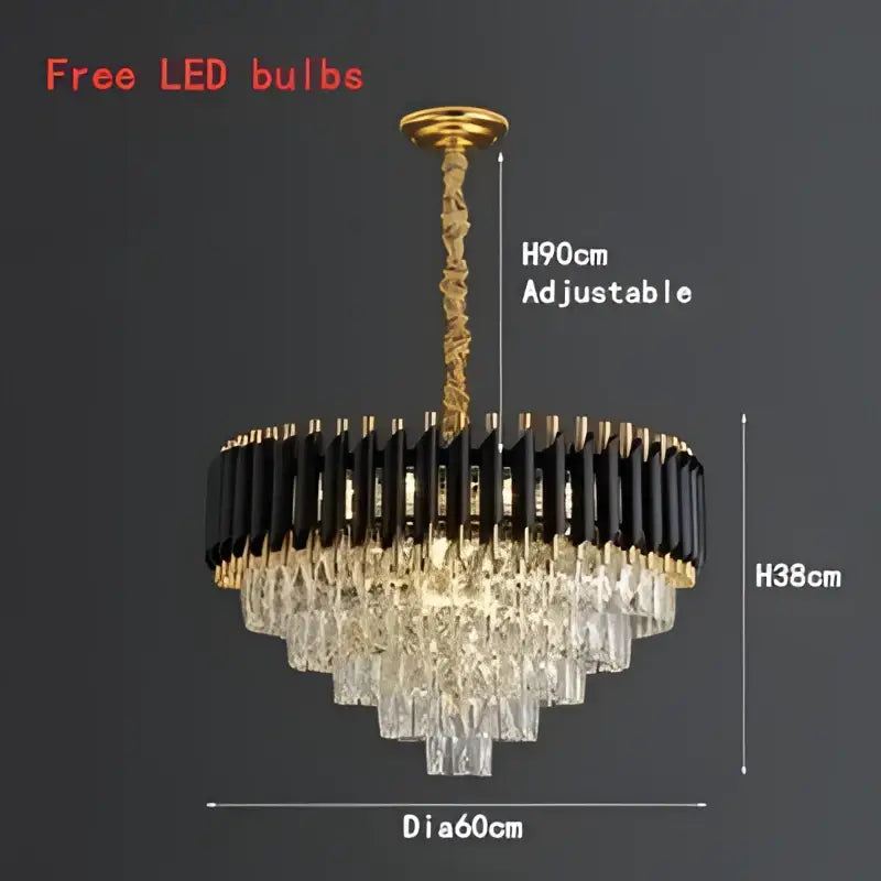Modern luxury gold and white crystal chandelier featuring black crystal tiers for elegant living room decorbites black crystal lighting