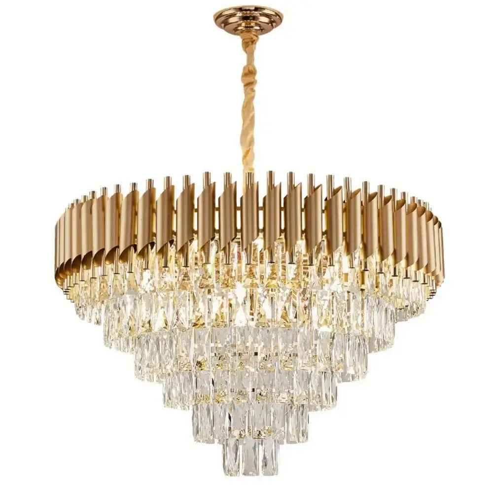 Modern luxury gold and white crystal chandelier with cascading clear prisms and polished brass accents for living room decorbites black crystal
