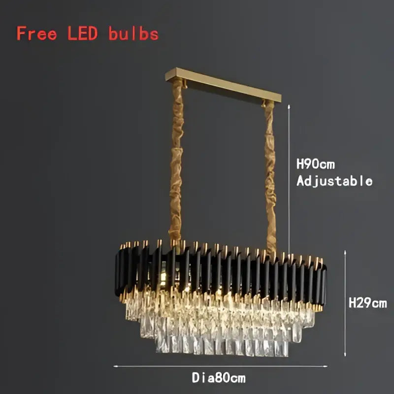Modern luxury gold and white crystal chandelier with black cylindrical accents and clear crystal droplets decorbites black crystal