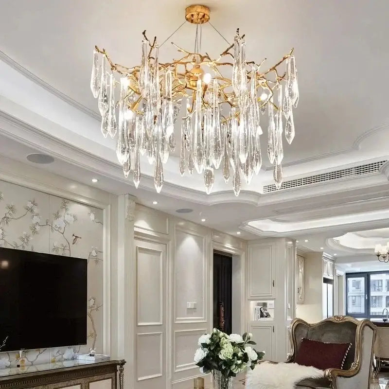 Modern luxury golden crystal water drop led chandelier with teardrop-shaped crystal droplets for dining room decorbites crystal water