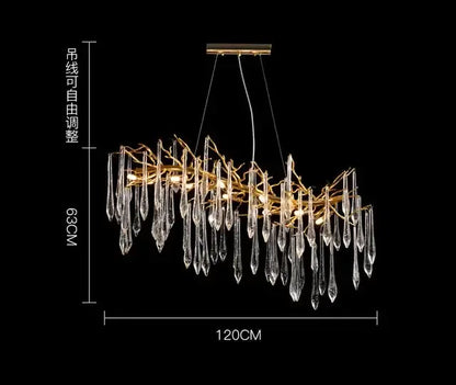 Modern luxury golden crystal water drop led chandelier with gold-toned twig frame and clear crystal teardrop pendants for dining room decorbites crystal water