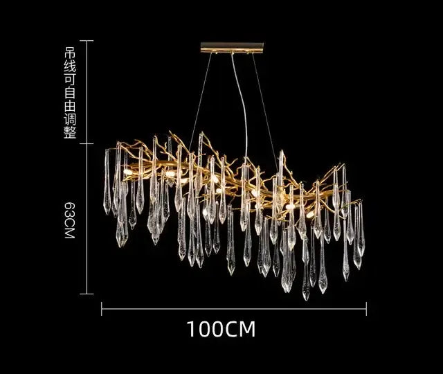 Modern luxury golden crystal water drop led chandelier with metal frame and cascading clear crystal droplets for dining room decorbites crystal water