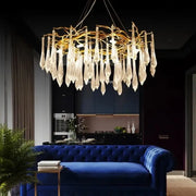 Modern luxury golden crystal water drop led chandelier with glass teardrop pendants for dining room decorbites crystal water